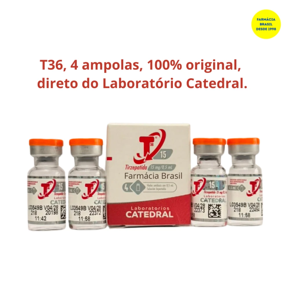 T36 Tirzepatida 15mg  4 ampola 2ml para. Com Registro Sanitário aprovado pela DINAVISATIRZEPATIDA 100% original,  direto do Laboratório Catedral.